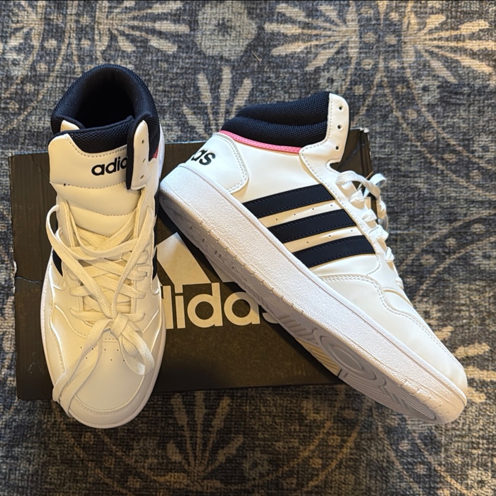 Adidas White and Navy High-Tops